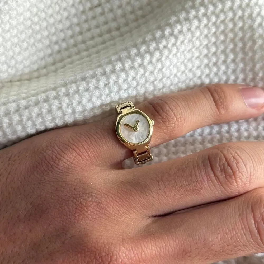 y2k 2000s gold clock watch ring
